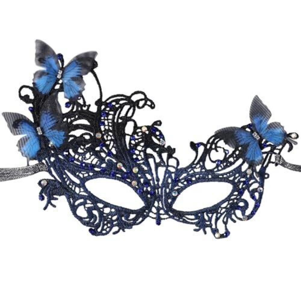 3965 Halloween Lace Masquerade Masks - 1950s Royal Handmade Blue Butterfly